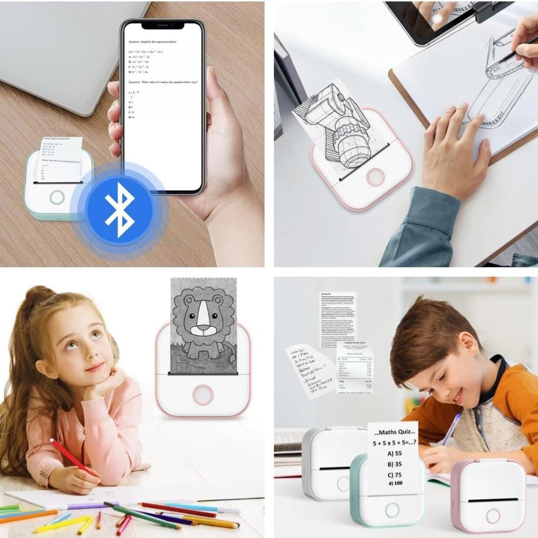 FFOrderMini impresora de bolsillo- 【Nueva versión】 Impresora portátil de calcomanías instantáneas, mini impresora adhesiva recargable por USB, impresora térmica personalizada para estudio,